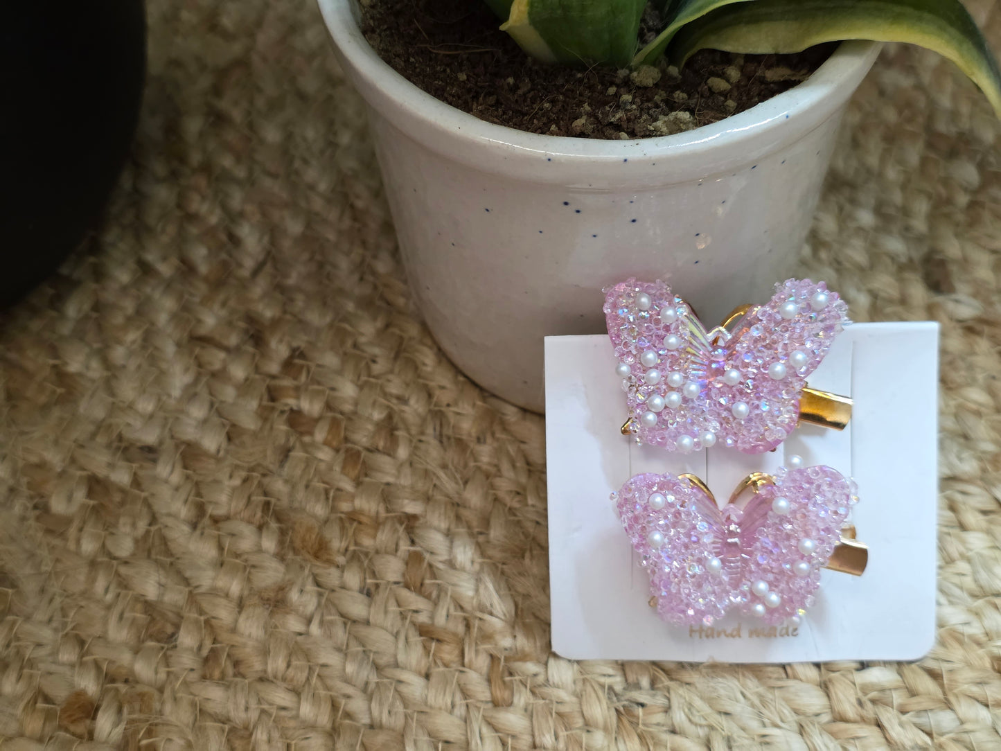 Glittery butterfly pink hair pin