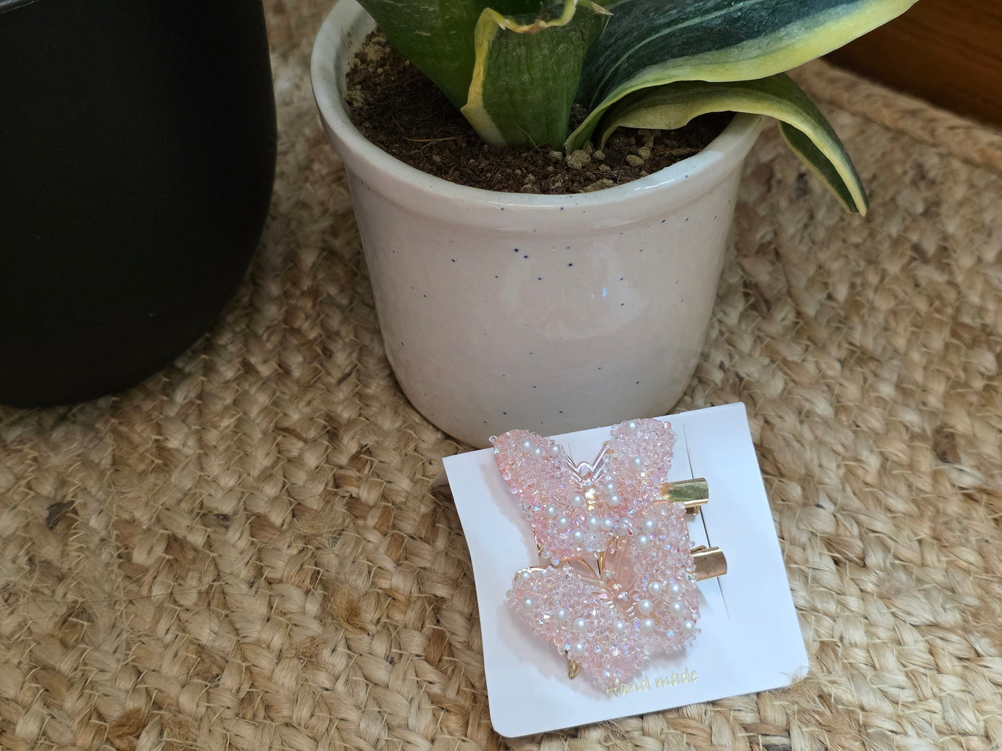 Peachy glittery butterfly hair pin