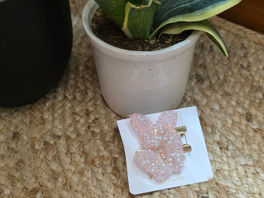 Peachy glittery butterfly hair pin