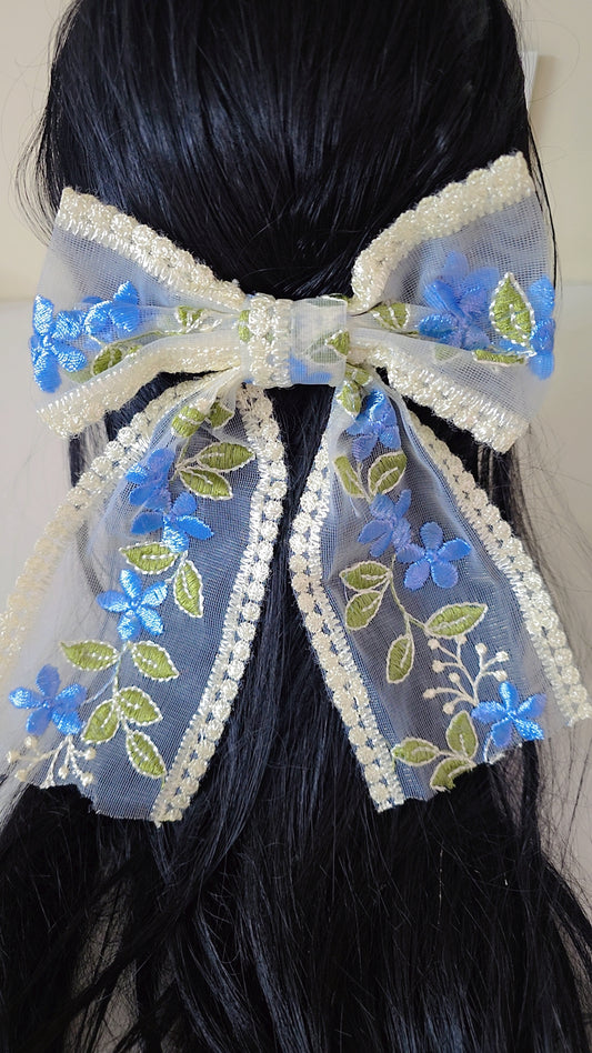 Crystal Bloom Embroidered Hair Bow