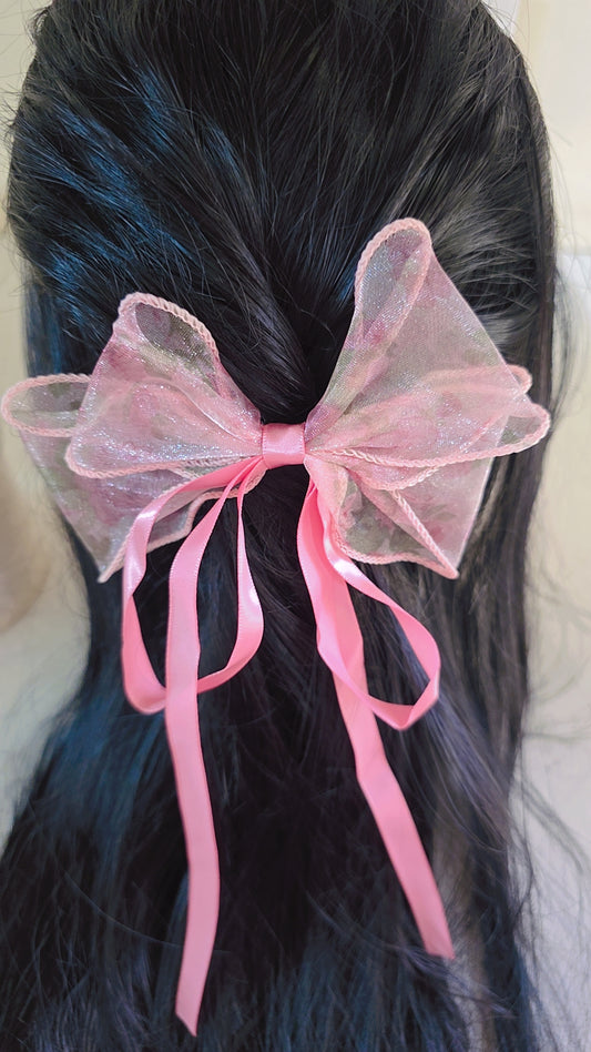 Pink organza hair bow