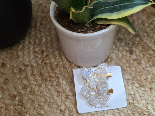 White glittery buttery hair pin